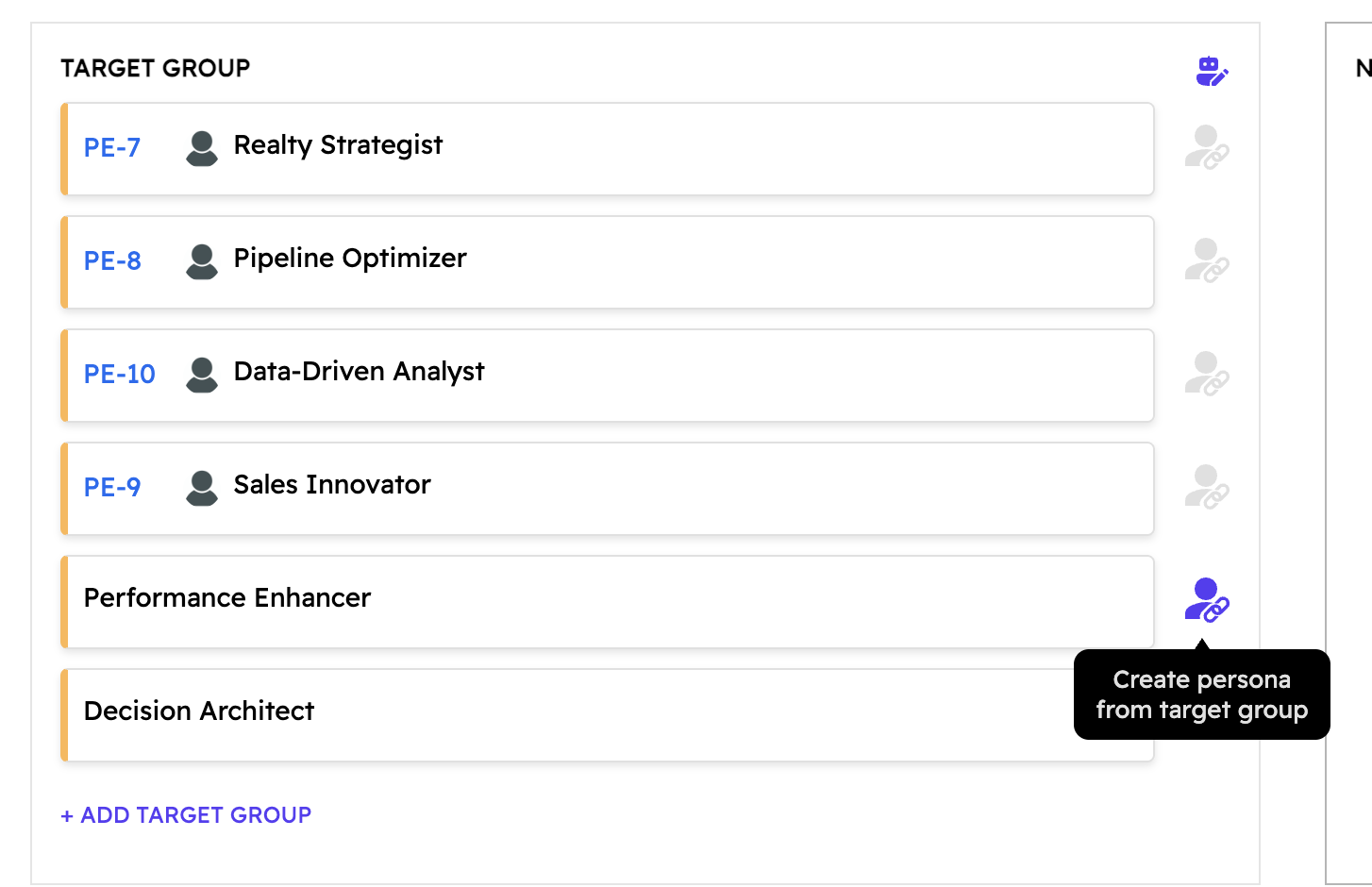 Create Persona from Target Group button