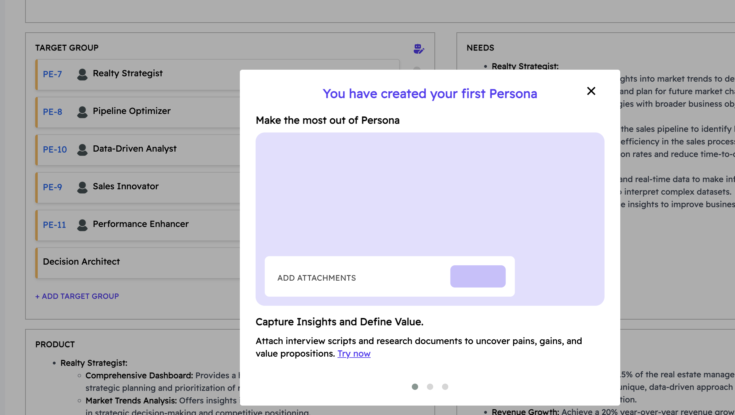 First Persona Creation Tour modal