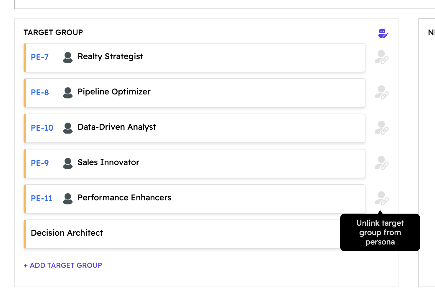 Unlink target group from persona option
